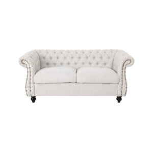 BEIGE TRADITIONAL CHESTERFIELD LOVESEAT SOFA